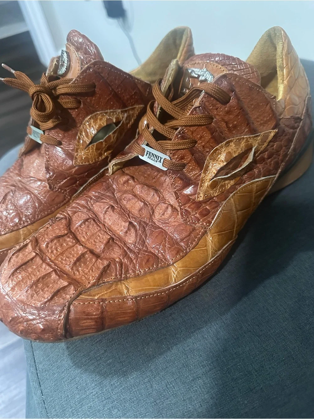 Men's Two-Tone Brown Croc-Embossed Leather Derby